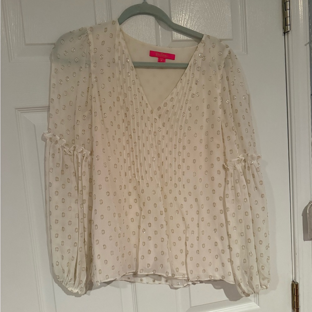 Lilly Pulitzer Cream Blouse with Gold Dots